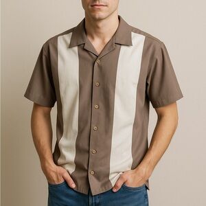 Island Shores Classic Brown and White Men’s Vacation Button Down Shirt